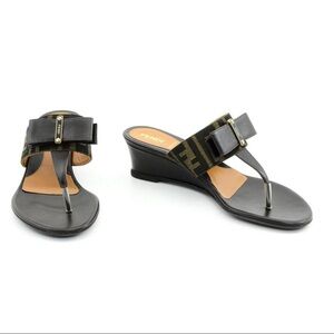 Authentic Fendi Zucca Thong Wedge Sandals Sz 38.5 EU